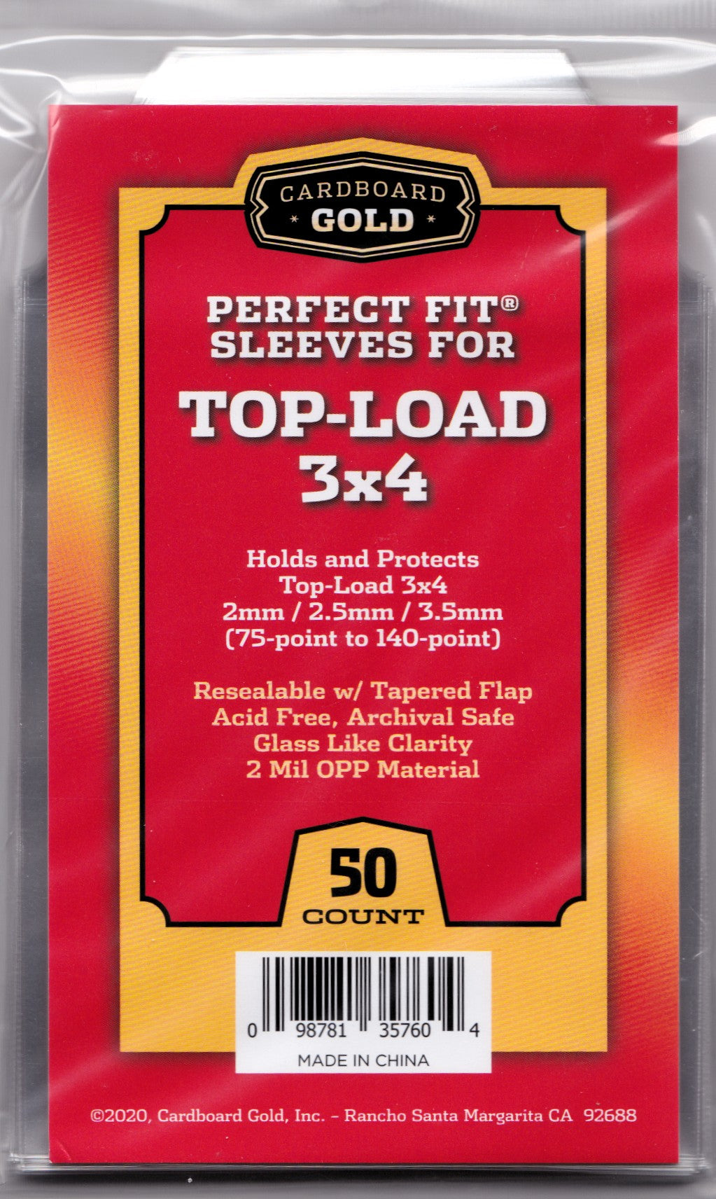 2500 (50 packs) Perfect Fit Toploader Sleeves - 75pt-140pt size