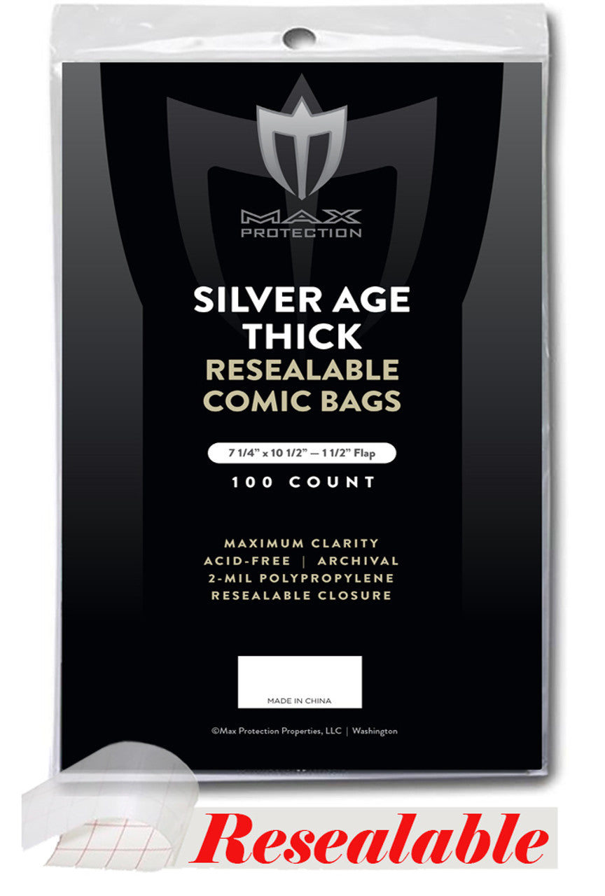 Silver Age Resealable Thick Comic Bags - 100ct Pack